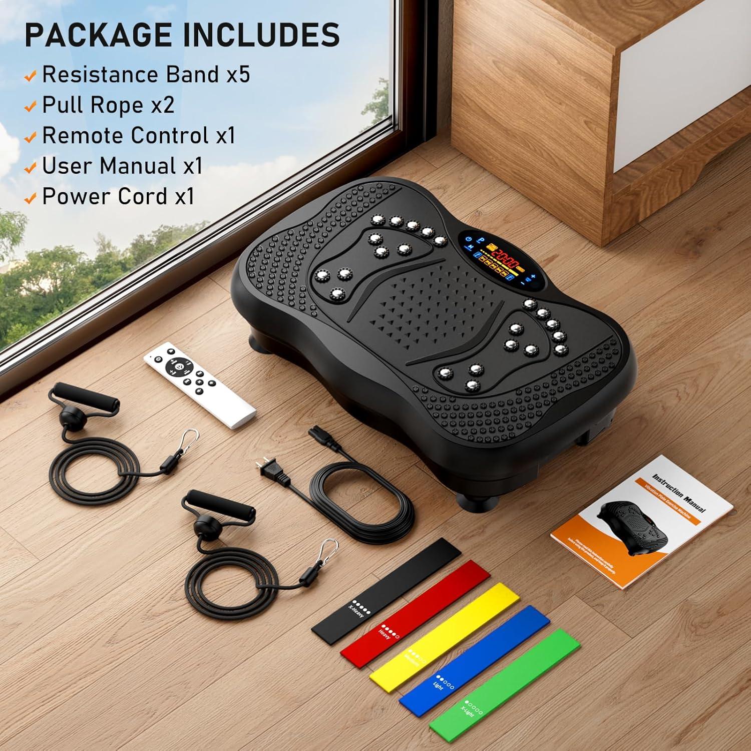 imageVibration Plate Exercise Machine 130 Levels Full Body Workout Vibrating Plate for Lymphatic Drainage Weight Loss 450 Lbs Capacity Shake Fitness Platform with Resistance Bands Bluetooth for Women MenLarge