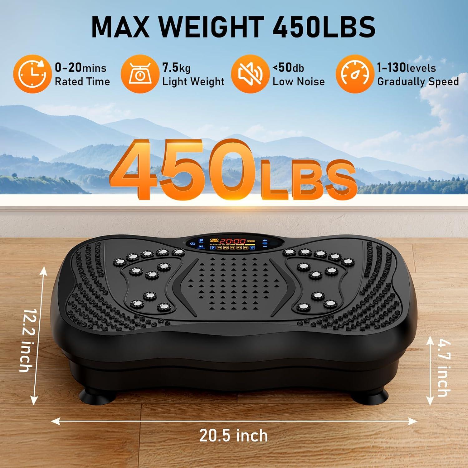 imageVibration Plate Exercise Machine 130 Levels Full Body Workout Vibrating Plate for Lymphatic Drainage Weight Loss 450 Lbs Capacity Shake Fitness Platform with Resistance Bands Bluetooth for Women MenLarge