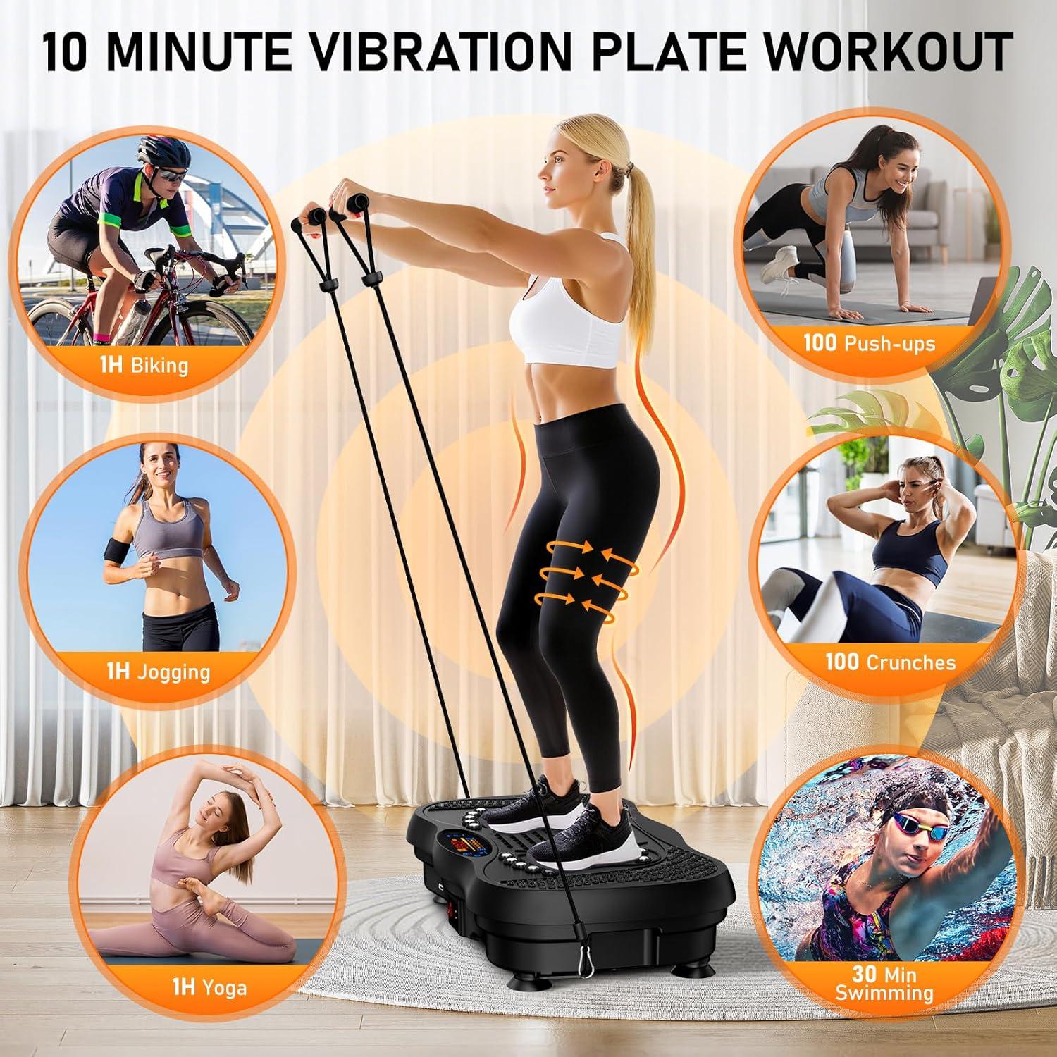 imageVibration Plate Exercise Machine 130 Levels Full Body Workout Vibrating Plate for Lymphatic Drainage Weight Loss 450 Lbs Capacity Shake Fitness Platform with Resistance Bands Bluetooth for Women MenLarge