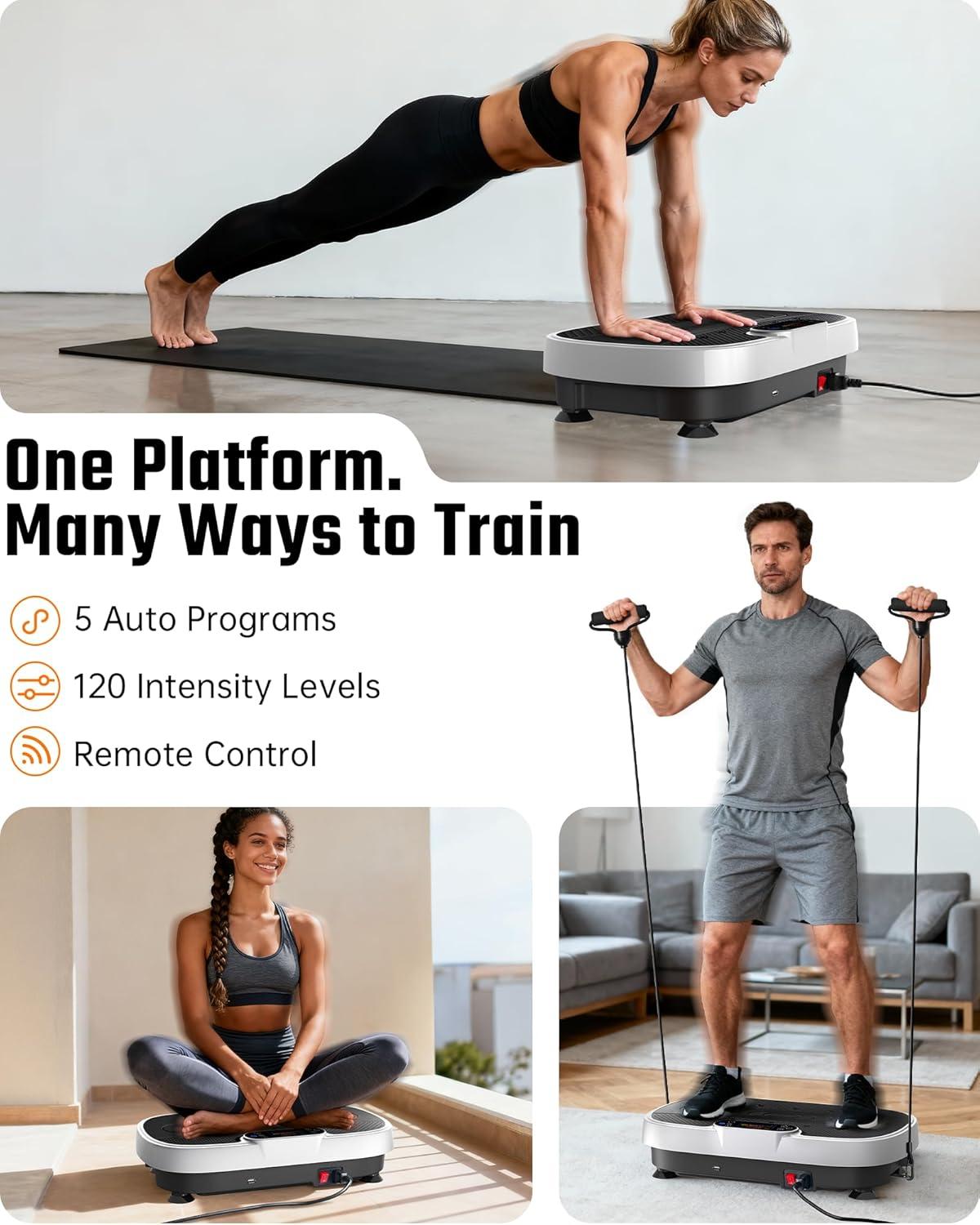 imageVibration Plate Exercise Machine for Weight Loss and Lymphatic Drainage 330lbs Capacity Vibrating Platform for Home Gym Workout Full Body Shaker Pilates Equipment with Loop Bands for Women and Men