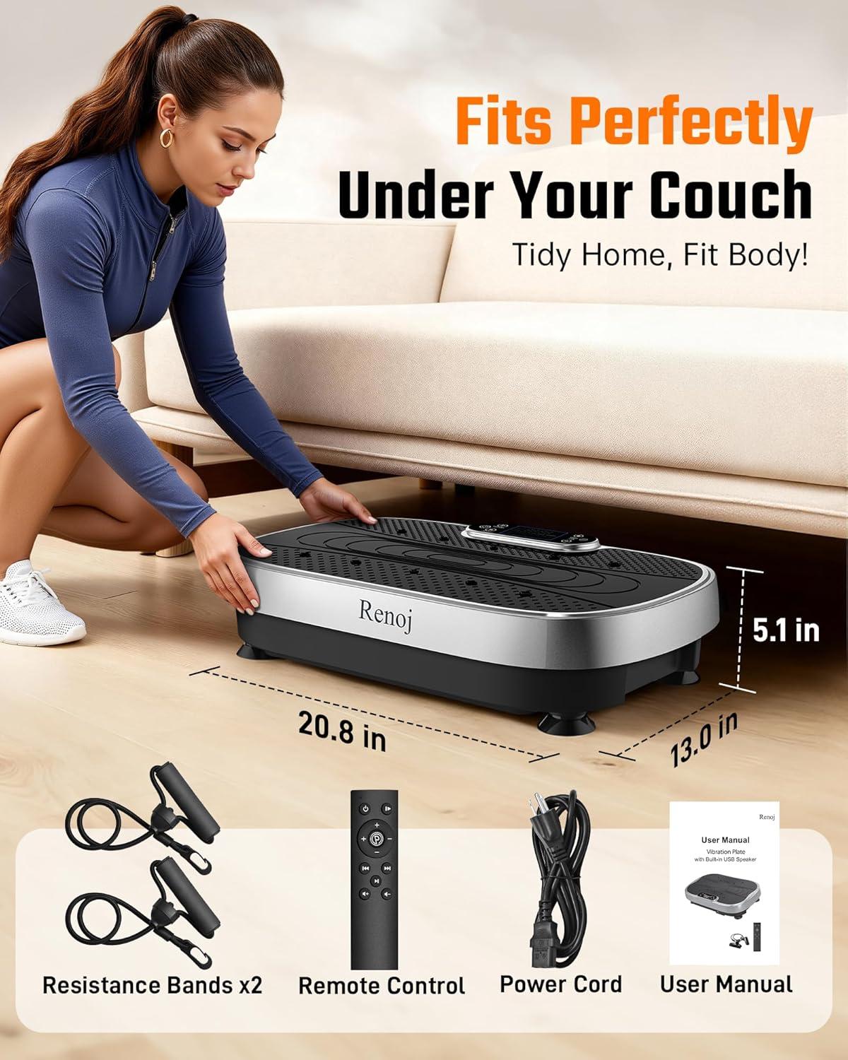 imageVibration Plate Exercise Machine for Weight Loss and Lymphatic Drainage 330lbs Capacity Vibrating Platform for Home Gym Workout Full Body Shaker Pilates Equipment with Loop Bands for Women and Men