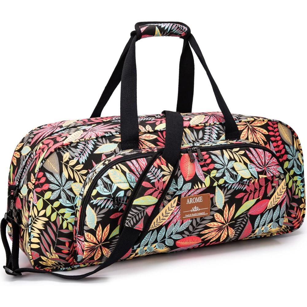 imageAROME Yoga Mat Bag for Women Men Large Canvas Yoga Bag for 14quot 13quot 25quot 12quot Extra Thick Exercise Yoga Mat Gym Tote Sports Duffle Bag Carrying Bags with Wet Pocket ampamp Shoulder Strap ampamp Mat StrapColor Leaf