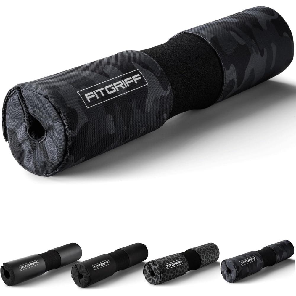 imageFitgriff Barbell Hip Thrust Pad for Squats Lunges ampamp Glute Bridges  Weightlifting Cushion for Neck ampamp Shoulder Protection  Fits Olympic ampamp Standard BarsCamoBlack