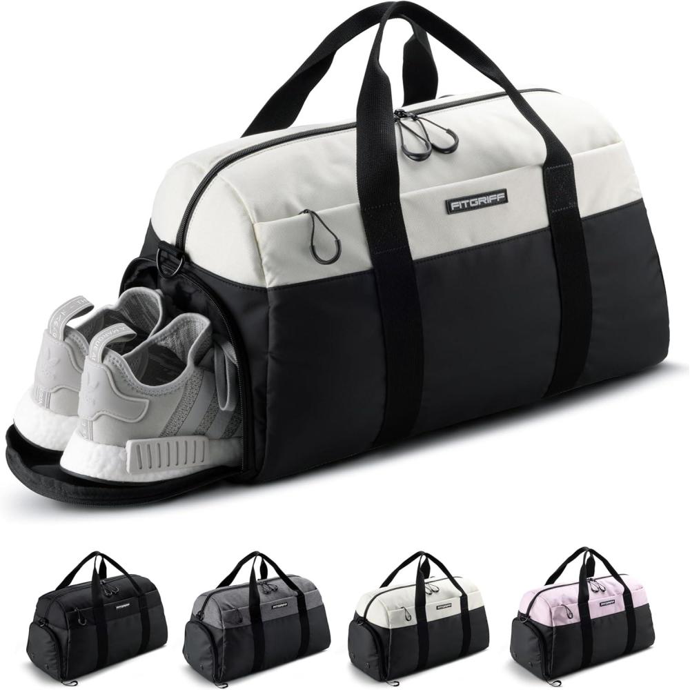 imageFitgriff Gym Bag V2 for Men and Women with Shoe ampamp Wet Compartment Duffle Bag for Travel Sports Fitness and WorkoutBlack Cream White