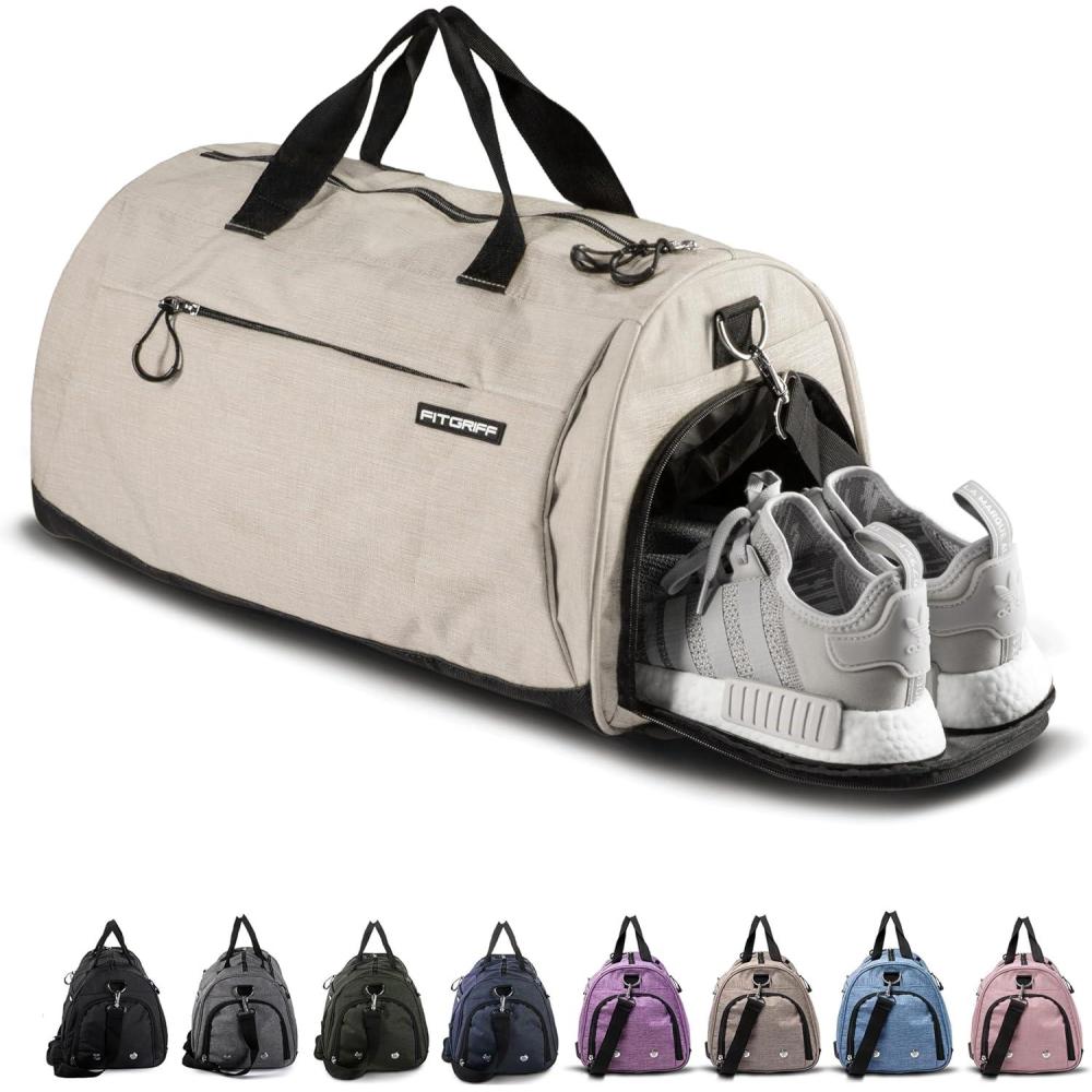 imageFitgriff Gym Bag for Men ampamp Women with Shoe ampamp Wet Compartment  Duffle Bag for Travel Sports Fitness ampamp WorkoutBeige