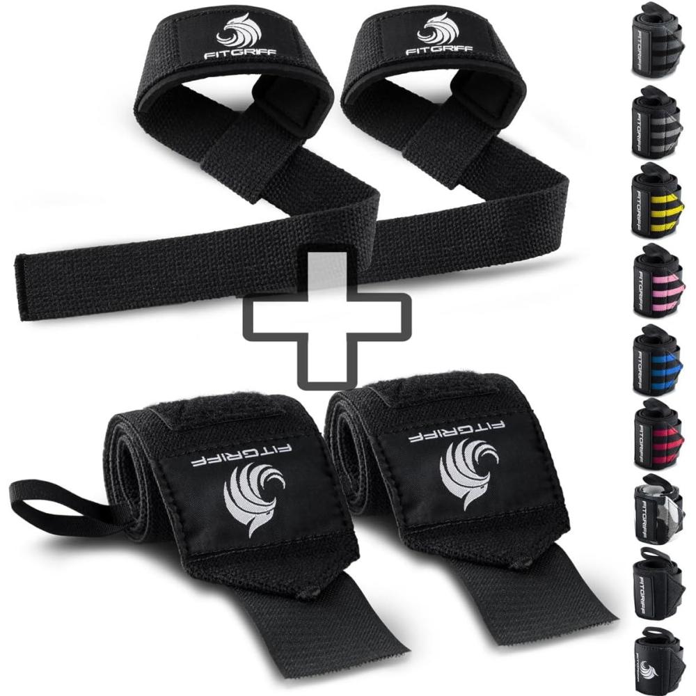 imageFitgriff Lifting Straps ampamp Wrist Wraps Bundle Superior Support for Weightlifting ampamp Gym Workouts  for Men and WomenBlack Original