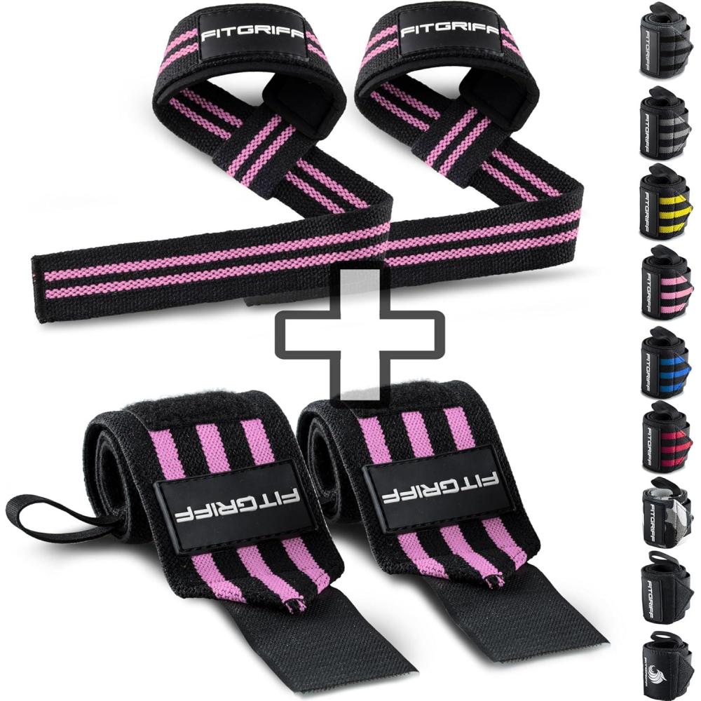 imageFitgriff Lifting Straps ampamp Wrist Wraps Bundle Superior Support for Weightlifting ampamp Gym Workouts  for Men and WomenBlackPink