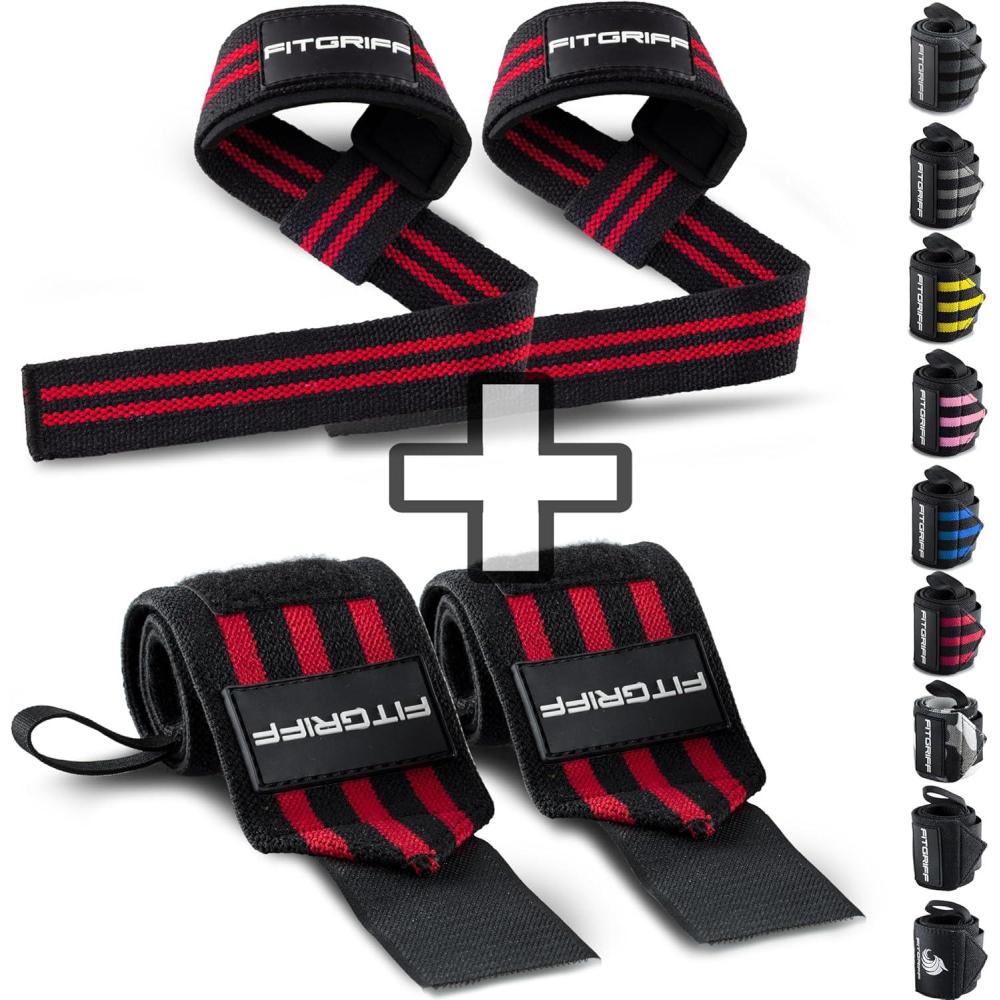 imageFitgriff Lifting Straps ampamp Wrist Wraps Bundle Superior Support for Weightlifting ampamp Gym Workouts for Men and WomenBlackRed