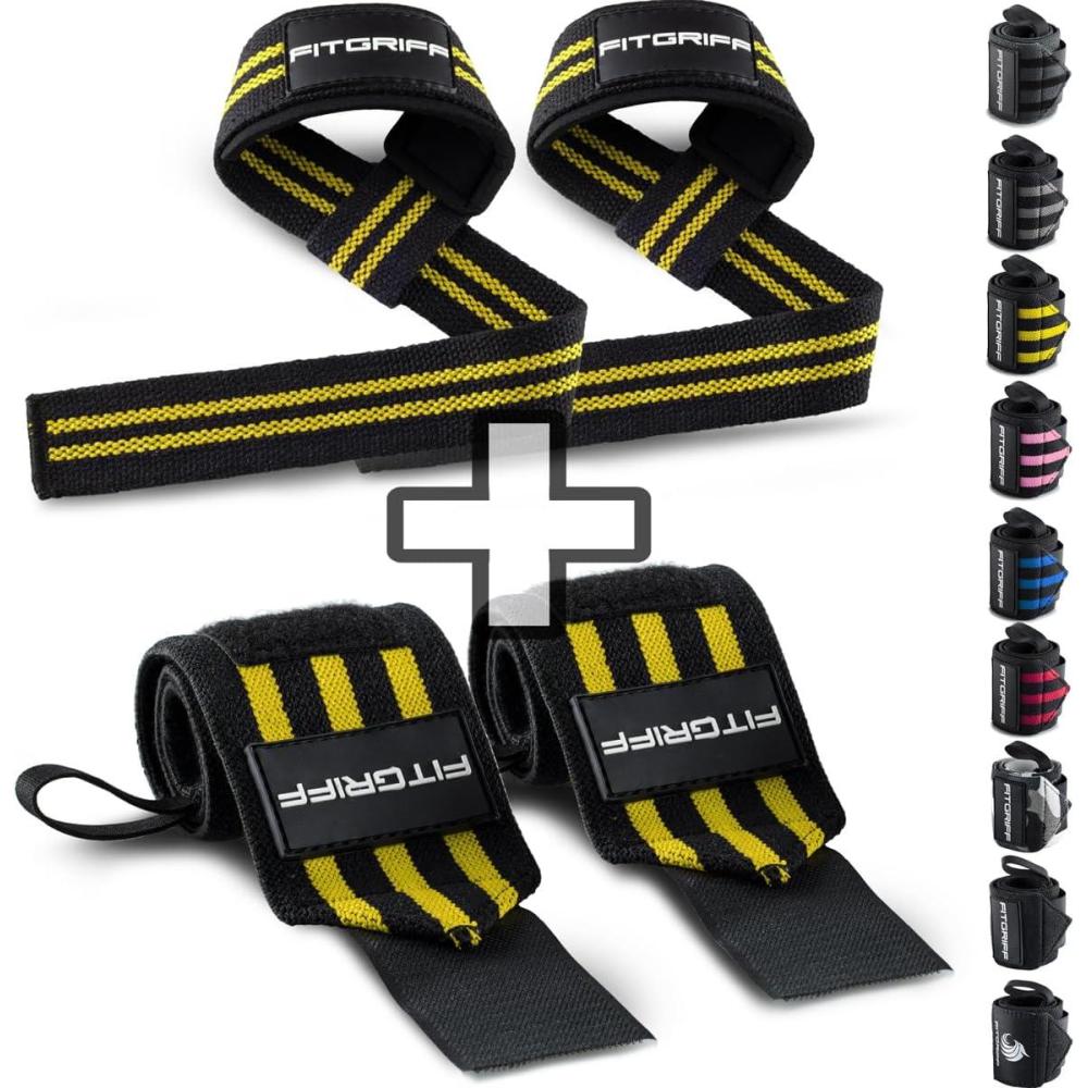 imageFitgriff Lifting Straps ampamp Wrist Wraps Bundle Superior Support for Weightlifting ampamp Gym Workouts for Men and WomenBlackYellow