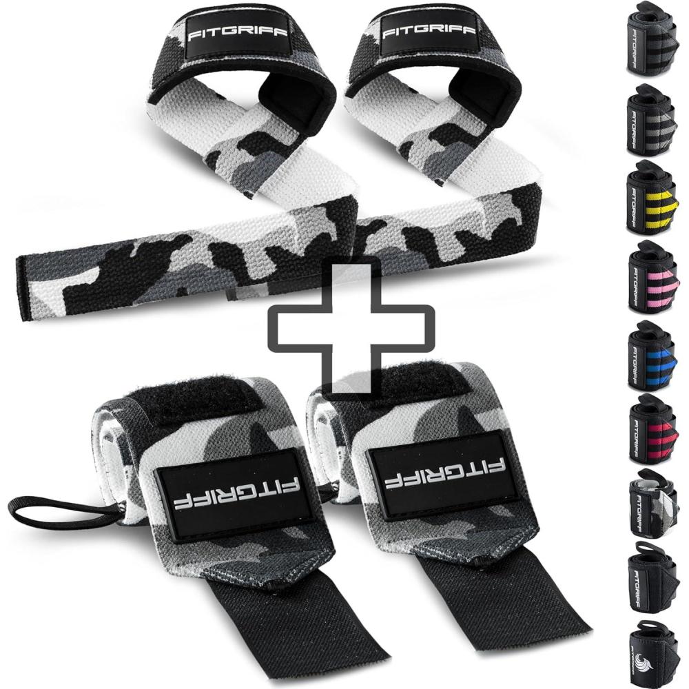 imageFitgriff Lifting Straps ampamp Wrist Wraps Bundle Superior Support for Weightlifting ampamp Gym Workouts for Men and WomenCamo Grey