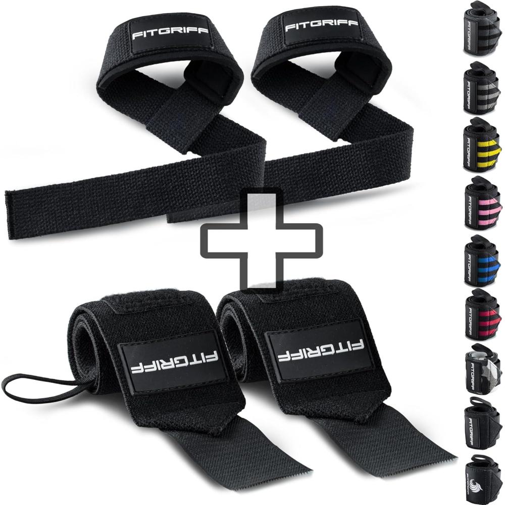 imageFitgriff Lifting Straps ampamp Wrist Wraps Bundle Superior Support for Weightlifting ampamp Gym Workouts for Men and WomenFull Black