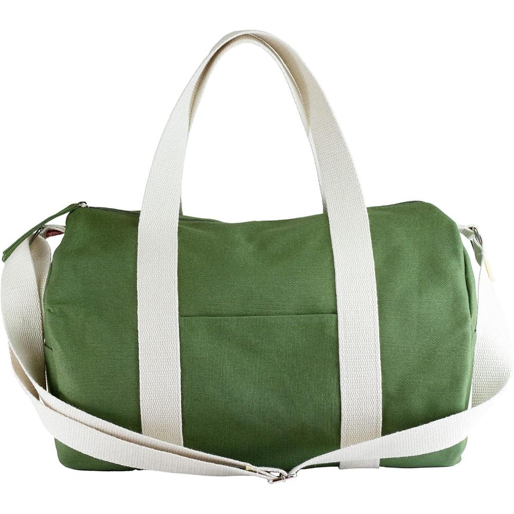 imageGreen Duffle Sports Bag Medium Size Detachable Webbing Cotton Strap Washable Zipper Closure Unisex Gym Yoga Bag Weekend Bag Travel BagWaxed Canvas