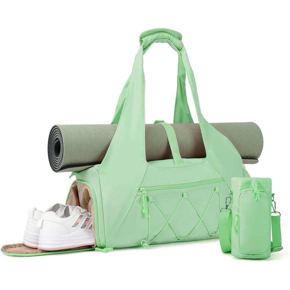 imageGym Bag for Women Yoga Mat Bag with Shoe Compartment and Wet Pocket Sport Yoga Gym Bag with Yoga Strap Carryall Yoga Tote BagGreen