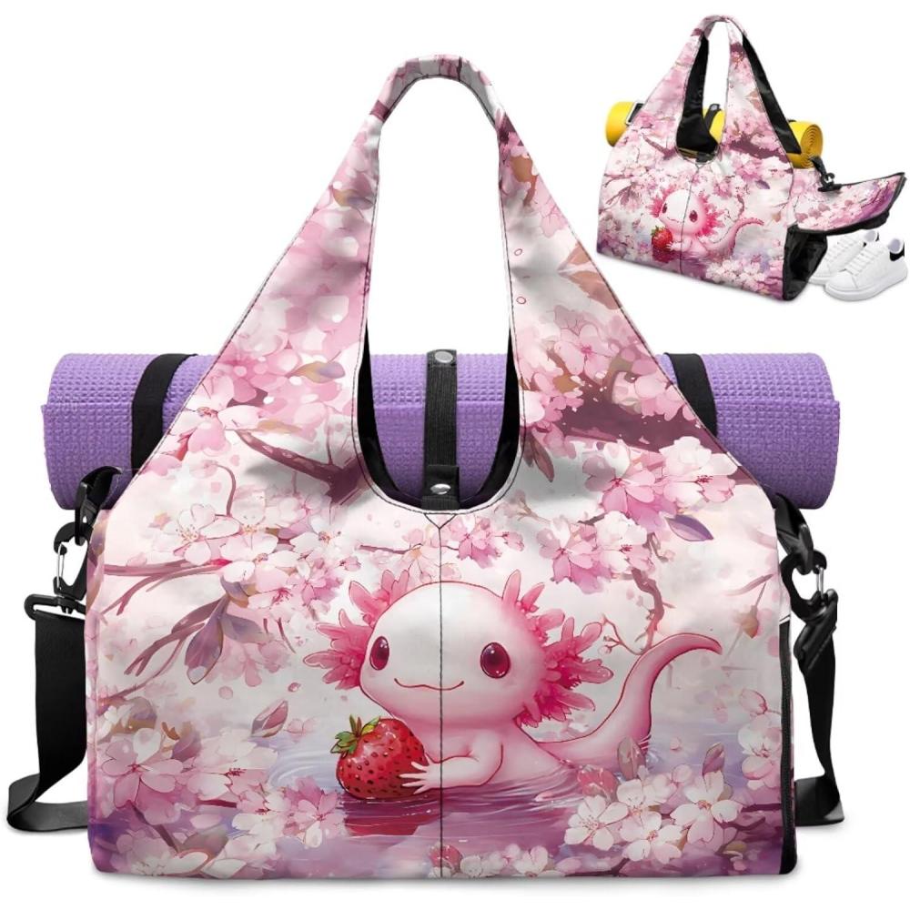 imageGym Bag with Yoga Mat Holder Large Tote Bag With Multi Pockets for Women Men Dry Wet Separated Pocket Carryall Yoga Tote Bags for Pilates Travel Workout OfficeCute Salamander