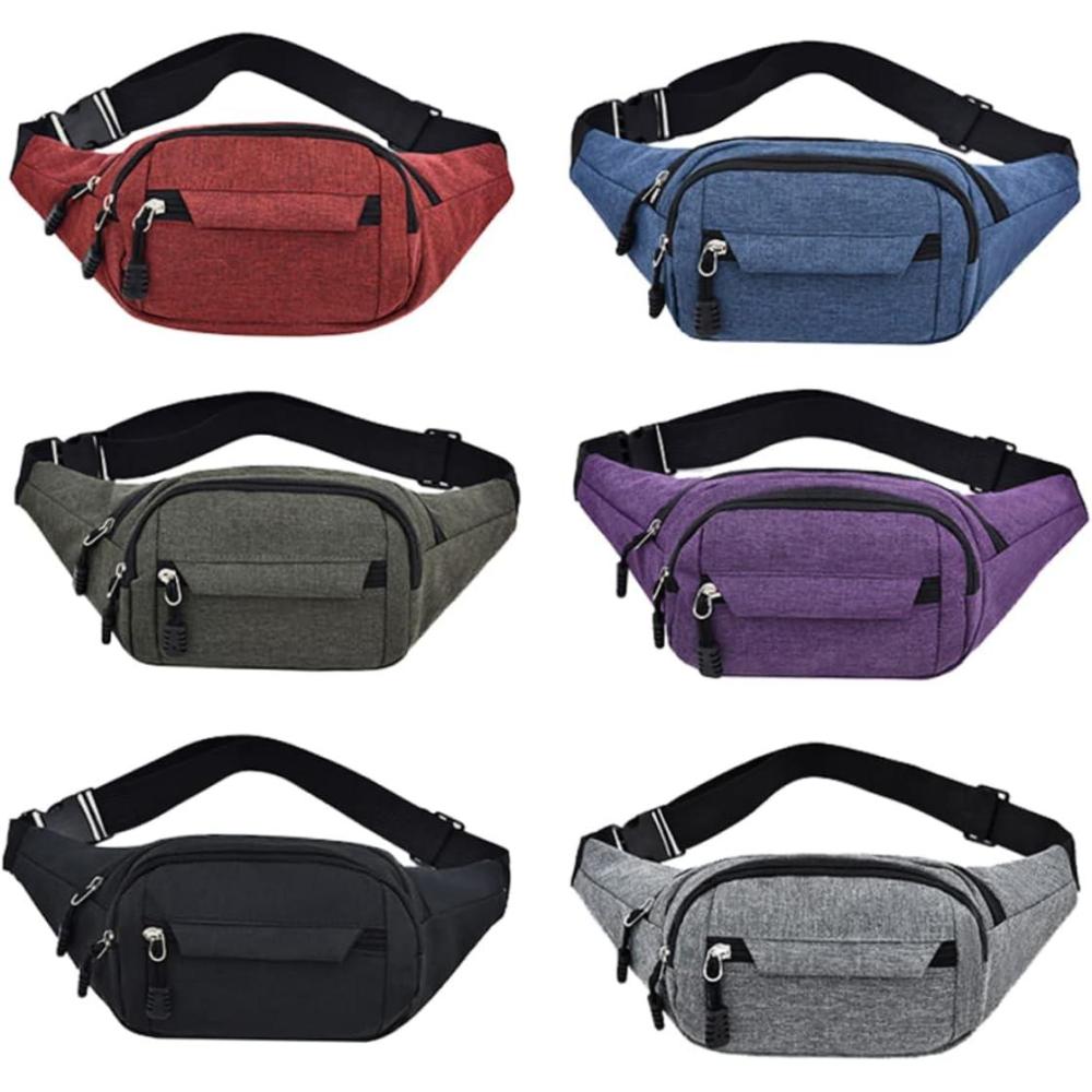 imageKICHOUSE Durable Oxford Cloth Running Belt Fanny Pack Waist Bag for Men Stylish Sports Accessory for Travel Hiking and Outdoor Activities GreyRed