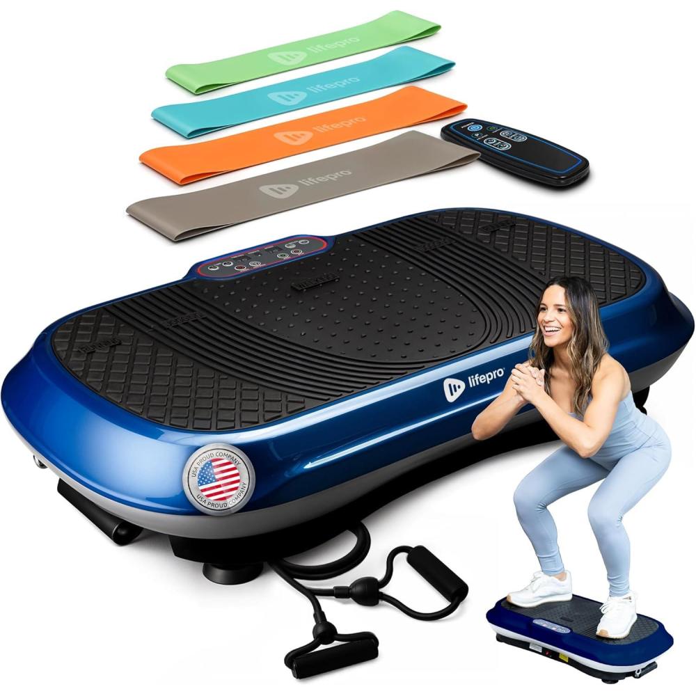 imageLifepro Waver Vibration Plate Exercise Machine for Lymphatic Drainage Muscle Activation FullBody Workout Vibrating Platform with Loop Bands Fitness Equipment for Strength Toning ampamp Fat LossBlue
