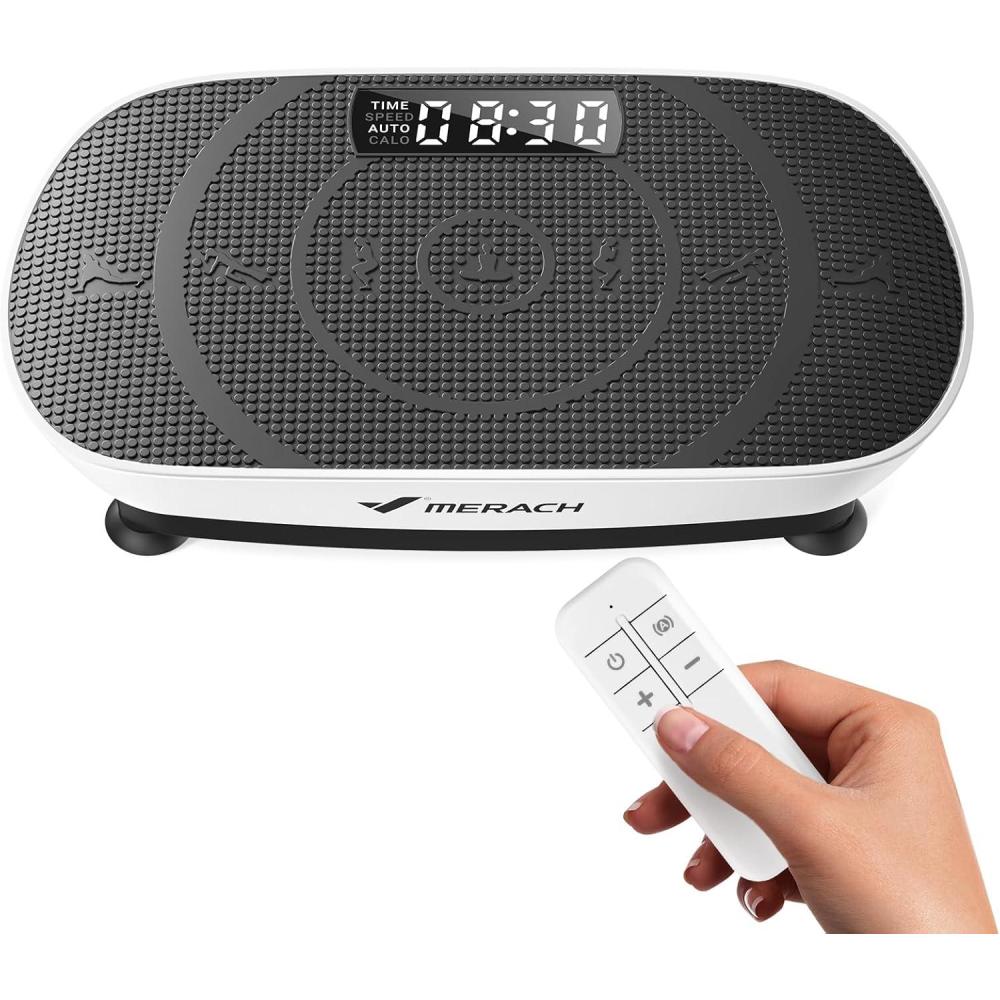 imageMERACH Vibration Plate Exercise Machine Curved Vibration Plate for Lymphatic Drainage Weight Loss Vibrating Plate with RealTime Calorie Tracking on LED Display Workout Equipment for Home Women MenBlack White