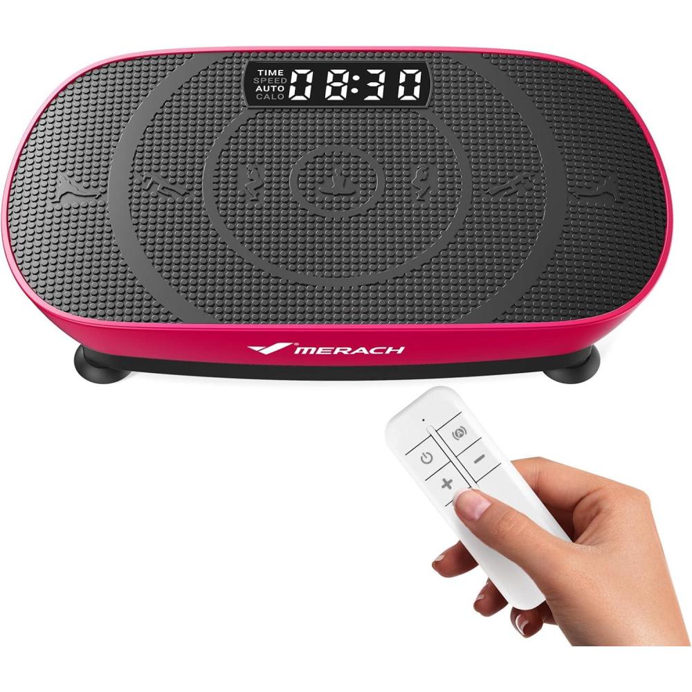 imageMERACH Vibration Plate Exercise Machine Curved Vibration Plate for Lymphatic Drainage Weight Loss Vibrating Plate with RealTime Calorie Tracking on LED Display Workout Equipment for Home Women MenRed