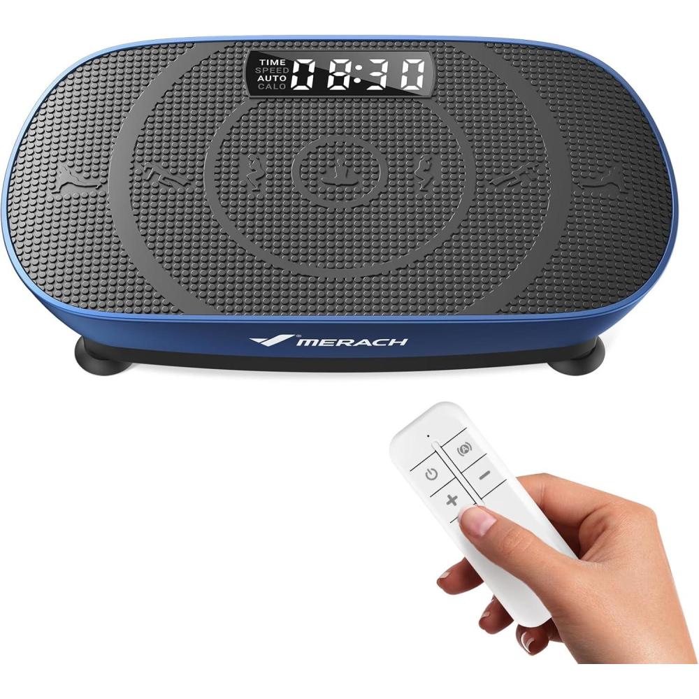 imageMERACH Vibration Plate Exercise Machine Curved Vibration Plate for Lymphatic Drainage Weight Loss Vibrating Plate with RealTime Calorie Tracking on LED Display Workout Equipment for Home Women MenBlue