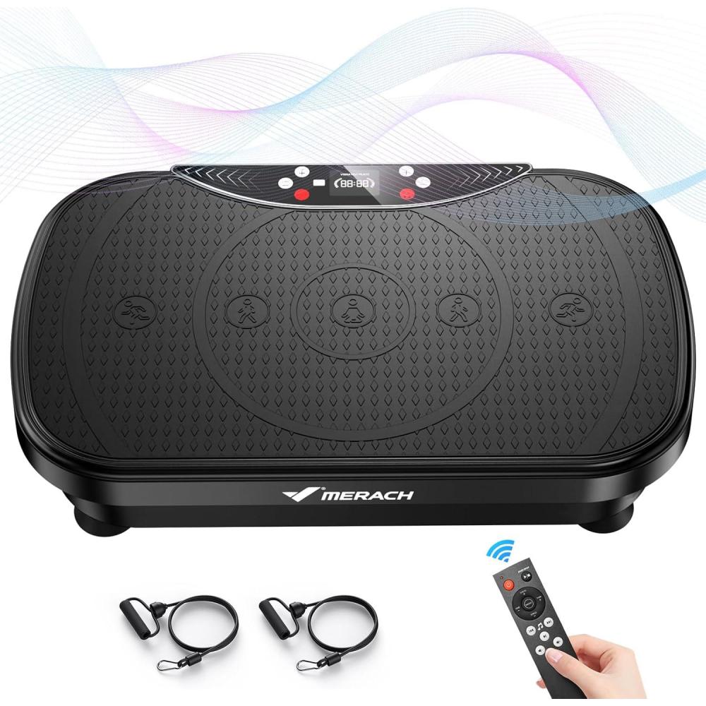 imageMERACH Vibration Plate Exercise Machine Vibration Plate for Lymphatic Drainage Weight Loss Vibrating Plate Exercise Machine with Bluetooth and LED Display Workout Equipment for Women Men HomeBlack