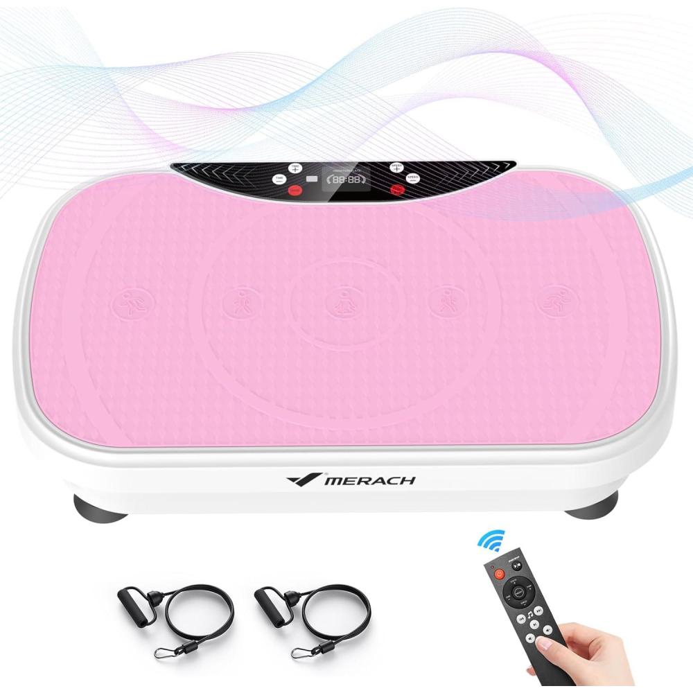 imageMERACH Vibration Plate Exercise Machine Vibration Plate for Lymphatic Drainage Weight Loss Vibrating Plate Exercise Machine with Bluetooth and LED Display Workout Equipment for Women Men HomePink