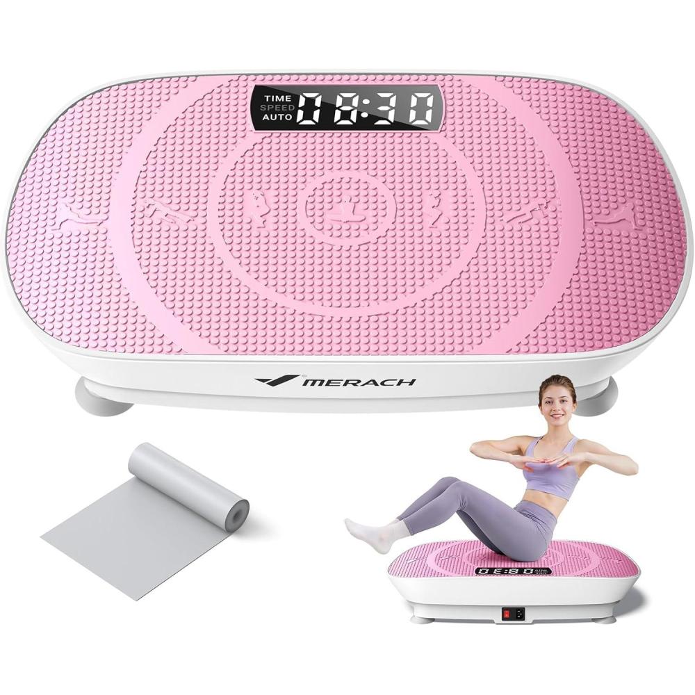 imageMERACH Vibration Plate Exercise Machine Whole Body Workout Equipment for Women Bluetooth and Silicone Pedal Vibration Plate with Auto Mode Vibrate Fitness Platform for HomePink