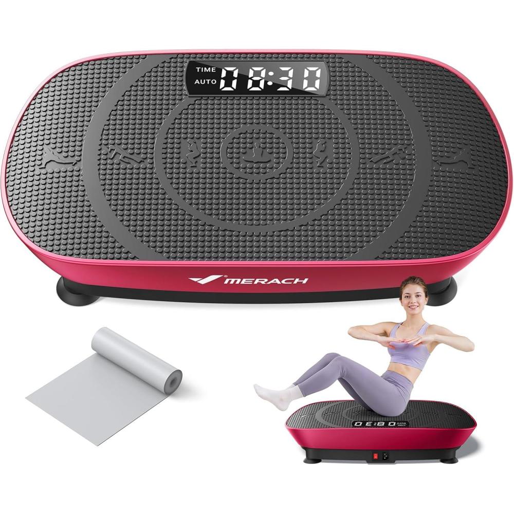 imageMERACH Vibration Plate Exercise Machine Whole Body Workout Equipment for Women Bluetooth and Silicone Pedal Vibration Plate with Auto Mode Vibrate Fitness Platform for HomeRed