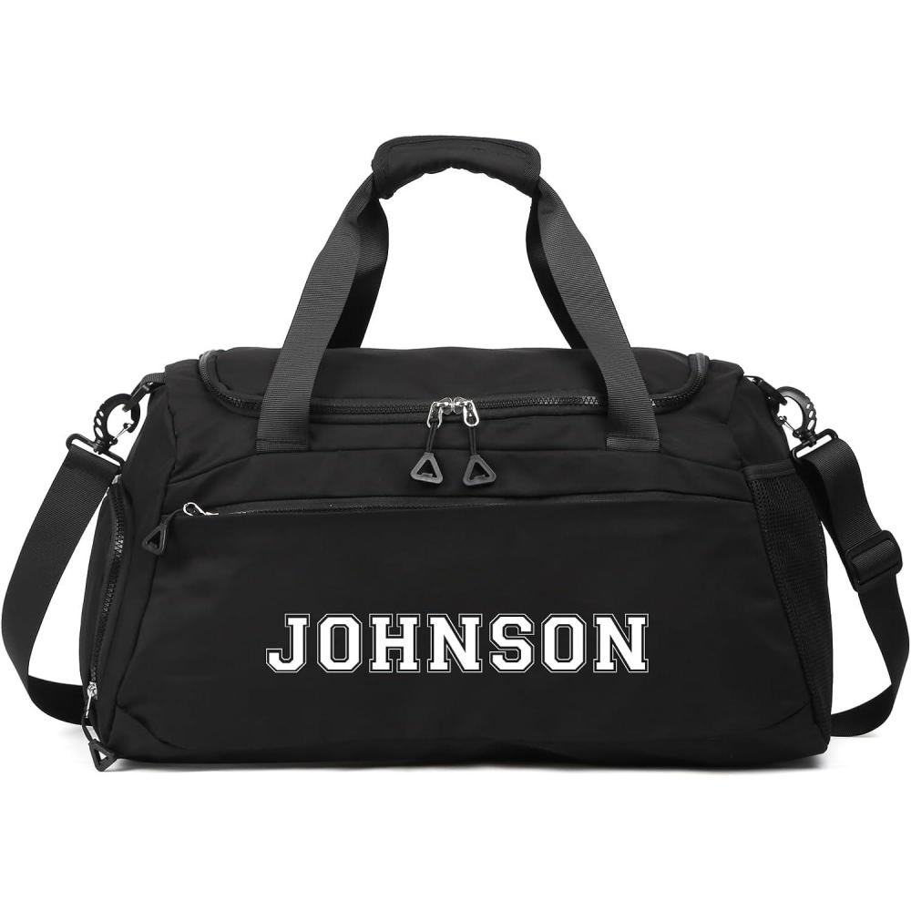 imagePersonalized Duffel Bag Custom Sport Gym Travel Bags Embroidered Name Text Customized Dry Wet Separated Weekend Waterproof Bag for Women Men ABlackABlack