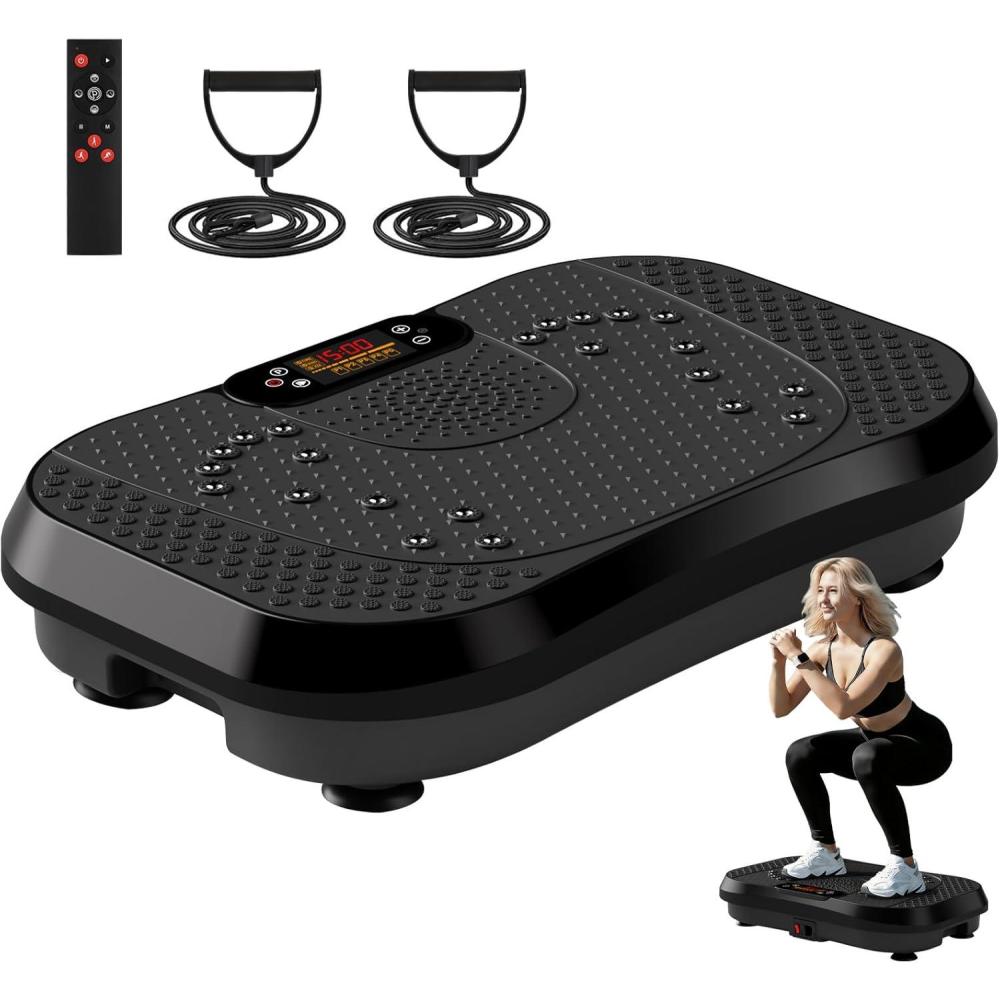imageSoftGym Vibration Plate Exercise Machine for Lymphatic DrainagePower Vibrate Stand Shake Board 450 Lbs Capacity Whole Body Workout Waver with Fitness Resistance Bands Weight Loss Gifts for Women MenSlim PlusBlack