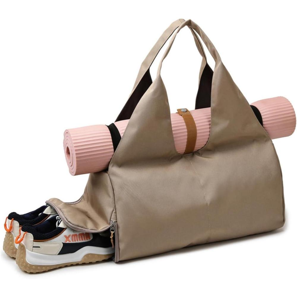 imageVersatile Sports Duffel Bag Gym Handbag Multipurpose Yoga Mat Bag with Shoe Compartment for Yoga Pilates Gym Fitness Swimming ampamp Traveling BlackKhaki