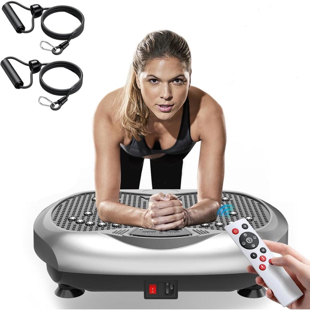 imageVibration Plate Exercise Machine Whole Body Workout Vibration Platform Lymphatic Drainage Machine for Weight Loss Home Fitness with Resistance Bands RemoteSilver