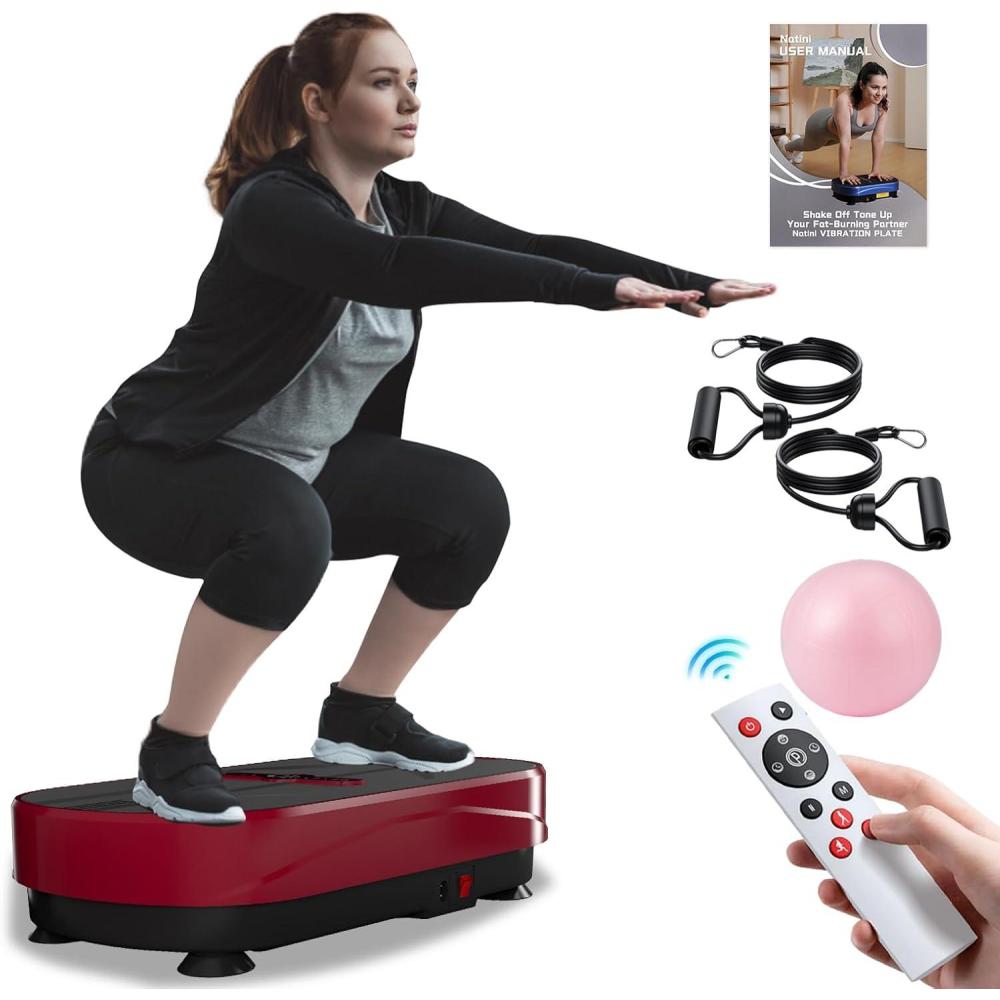 imageVibration Plate Exercise Machine  Whole Body Workout Vibration Platform Lymphatic Drainage Machine for Weight Loss Home Fitness with Resistance Bands RemoteFlatRed