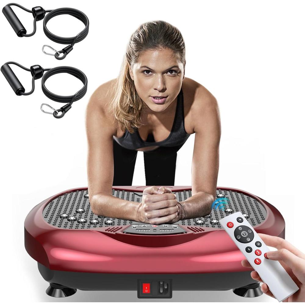 imageVibration Plate Exercise Machine  Whole Body Workout Vibration Platform Lymphatic Drainage Machine for Weight Loss Home Fitness with Resistance Bands RemoteRed
