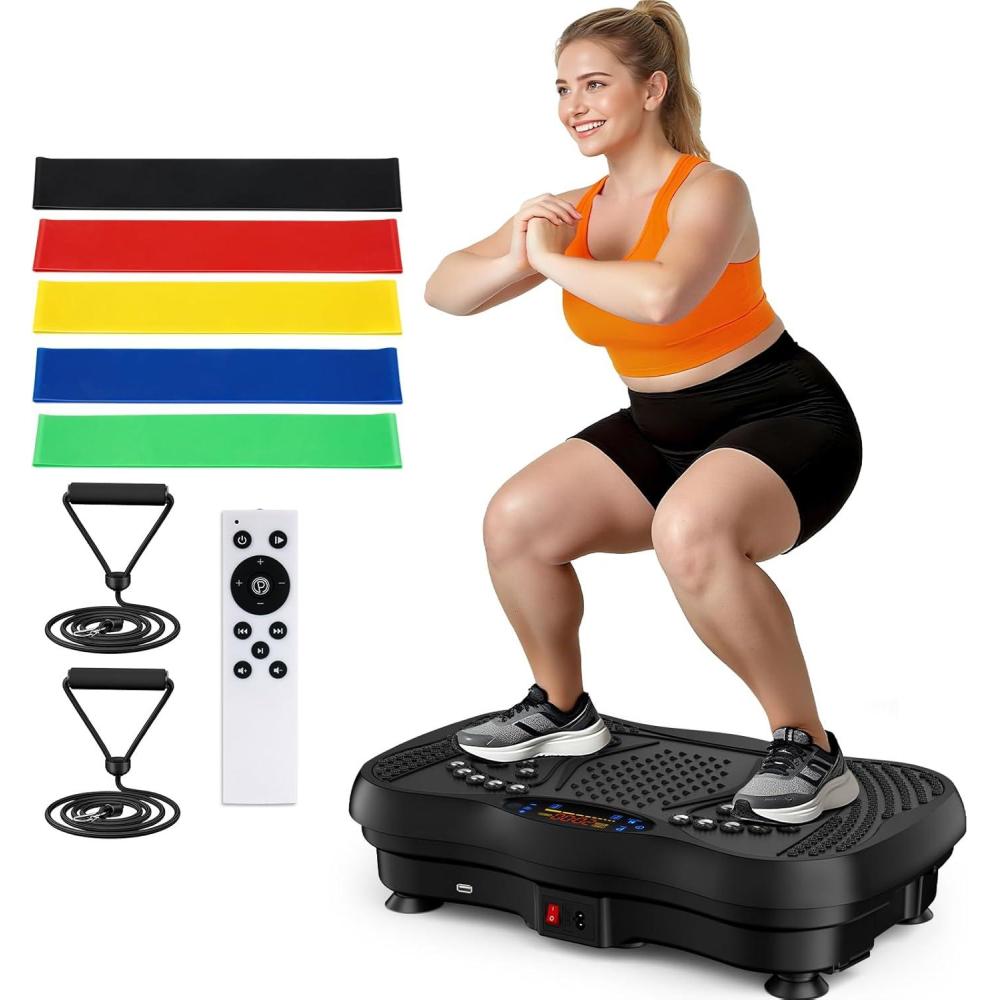 imageVibration Plate Exercise Machine 130 Levels Full Body Workout Vibrating Plate for Lymphatic Drainage Weight Loss 450 Lbs Capacity Shake Fitness Platform with Resistance Bands Bluetooth for Women MenLarge
