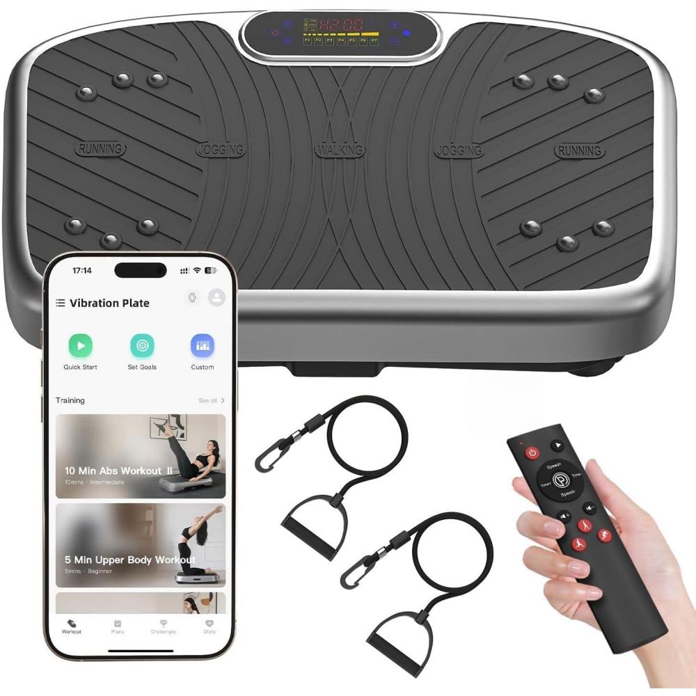 imageVibration Plate Exercise Machine Vibrating Plate Platform for Lymphatic Drainage with 200 Adjustable Speeds Power Vibration Plate for Weight Loss ampamp Fitness Supports Weight 450 LbsGrayAPP