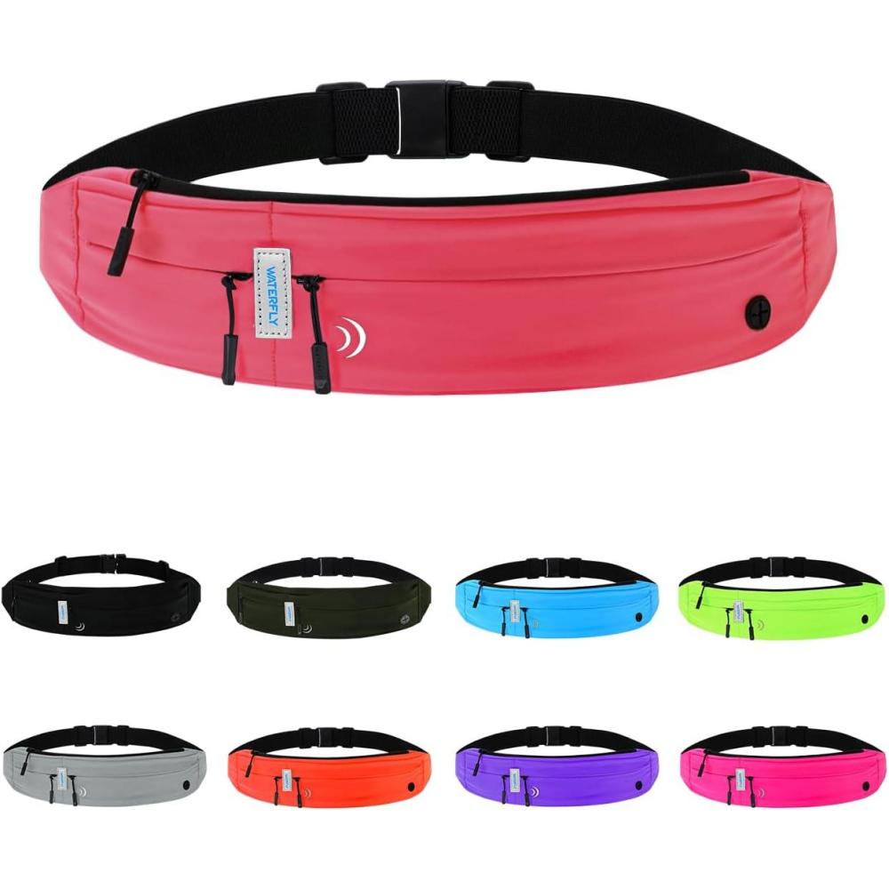 imageWATERFLY Running Belt Fanny Pack Runner Marathon Jogging Waist Pack Sport Workout Exercise Fitness Phone Holder Belt for Men Women Jogger Slim Waistband BlackWatermelon Red