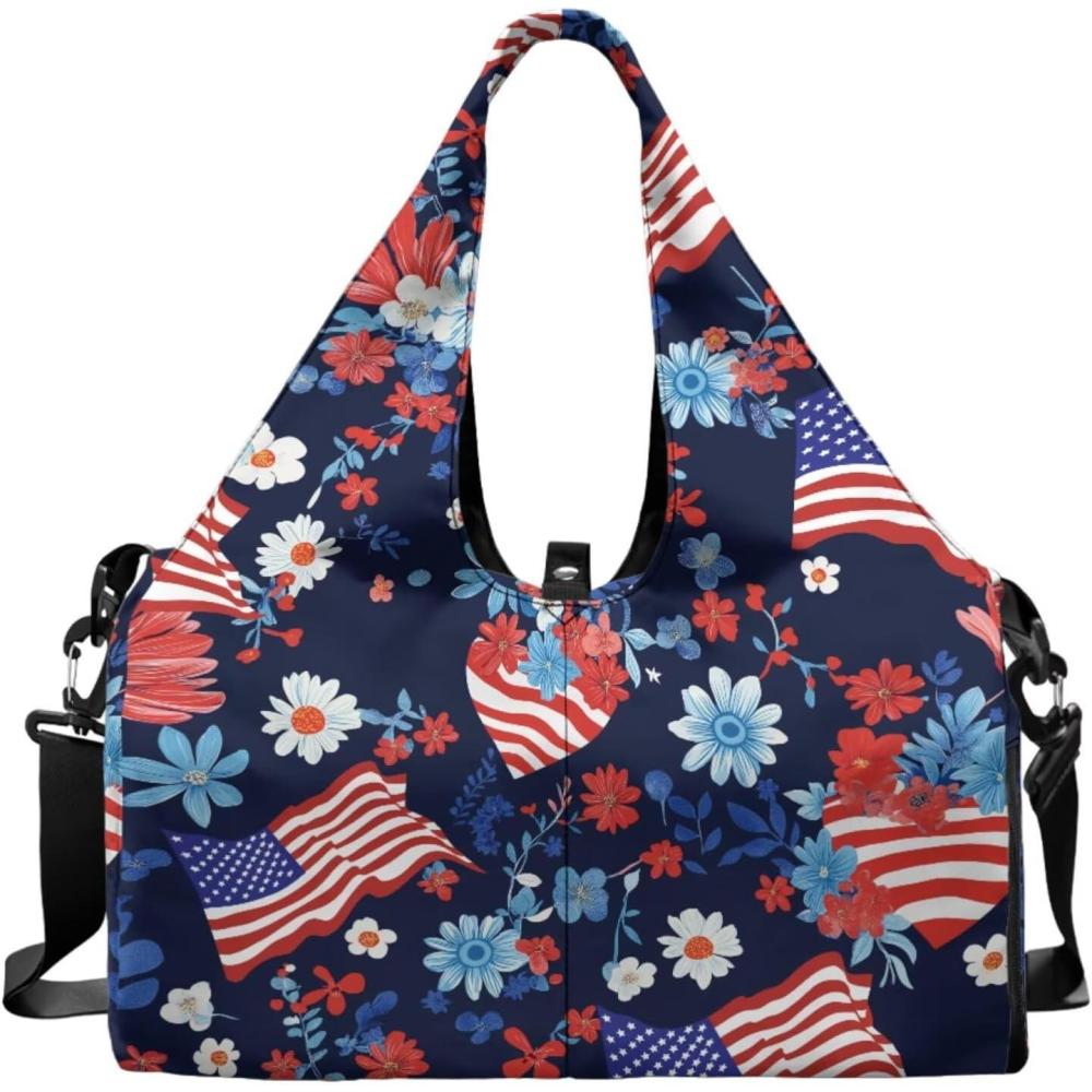 imageYoga Gym Bag with Removable Adjustable Shoulder Strap Shoe Compartment ampamp Top Yoga Mat Holder 1772x866x984inAmerican Heart Flag Print
