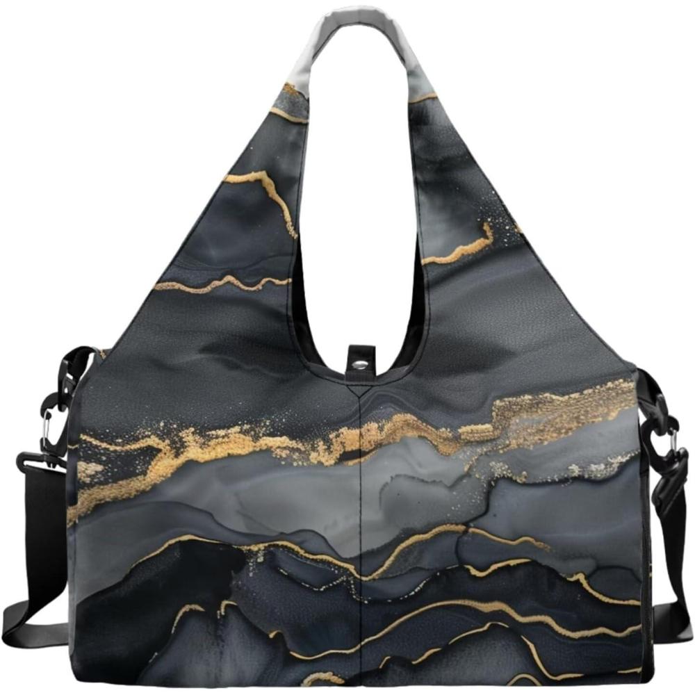 imageYoga Gym Bag with Removable Adjustable Shoulder Strap Shoe Compartment ampamp Top Yoga Mat Holder 1772x866x984inBlack Marble Textured Print