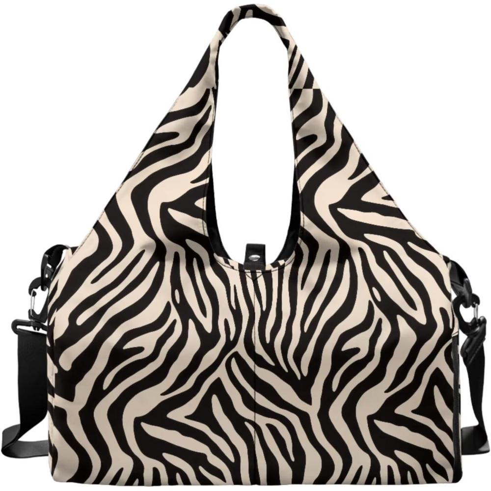 imageYoga Gym Bag with Removable Adjustable Shoulder Strap Shoe Compartment ampamp Top Yoga Mat Holder 1772x866x984inBlack Zebra Stripe Print