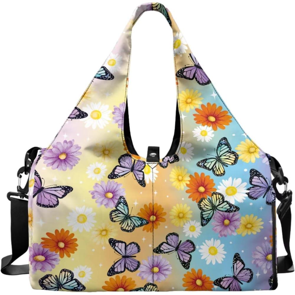 imageYoga Gym Bag with Removable Adjustable Shoulder Strap Shoe Compartment ampamp Top Yoga Mat Holder 1772x866x984inButterfly Daisy Gradient Print