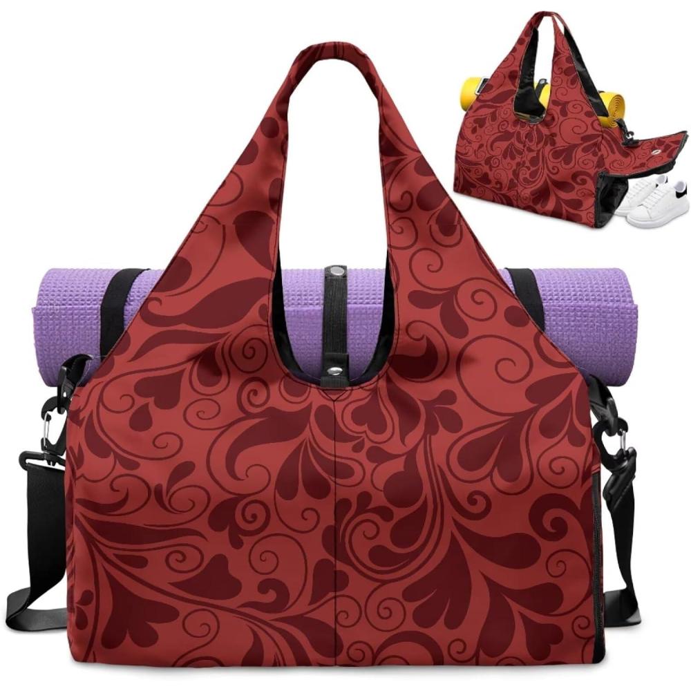 imageYoga Gym Bag with Removable Adjustable Shoulder Strap Shoe Compartment ampamp Top Yoga Mat Holder 1772x866x984inHeart Shaped Petal Red Print
