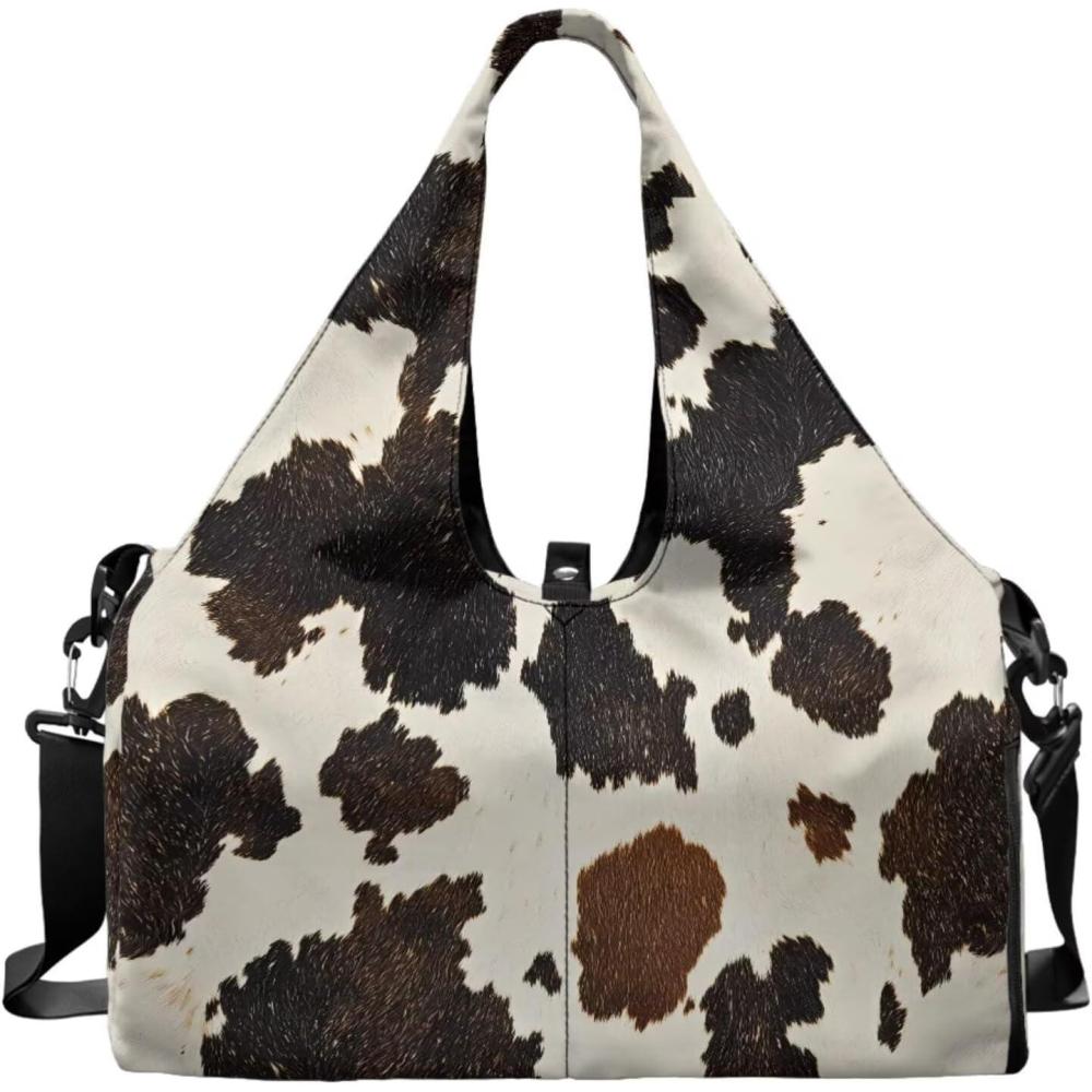 imageYoga Gym Bag with Removable Adjustable Shoulder Strap Shoe Compartment ampamp Top Yoga Mat Holder 1772x866x984inRealistic Cow Spot Print