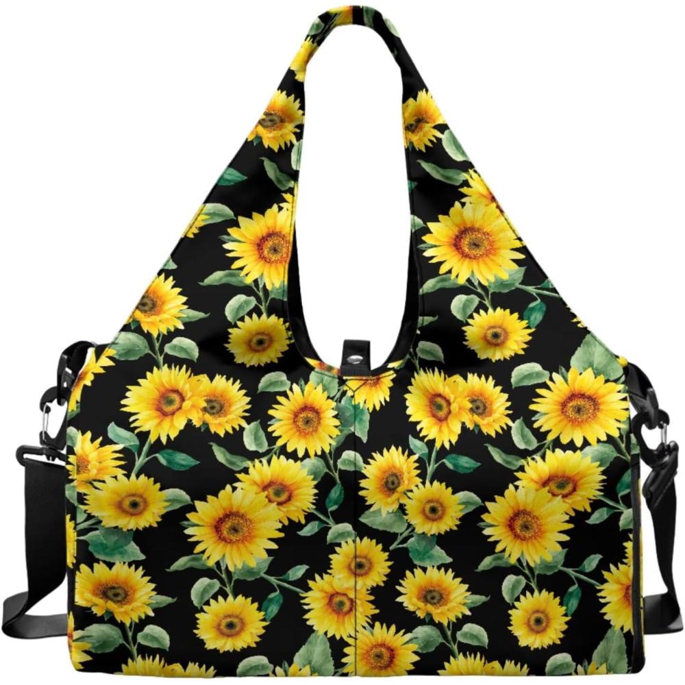 imageYoga Gym Bag with Removable Adjustable Shoulder Strap Shoe Compartment ampamp Top Yoga Mat Holder 1772x866x984inSunflower Green Leaf Print