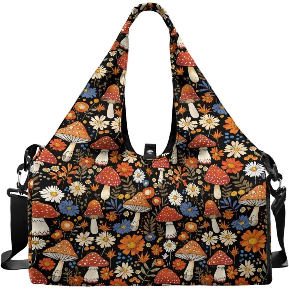 imageYoga Gym Bag with Removable Adjustable Shoulder Strap Shoe Compartment ampamp Top Yoga Mat Holder 1772x866x984inThanksgiving Mushroom Print
