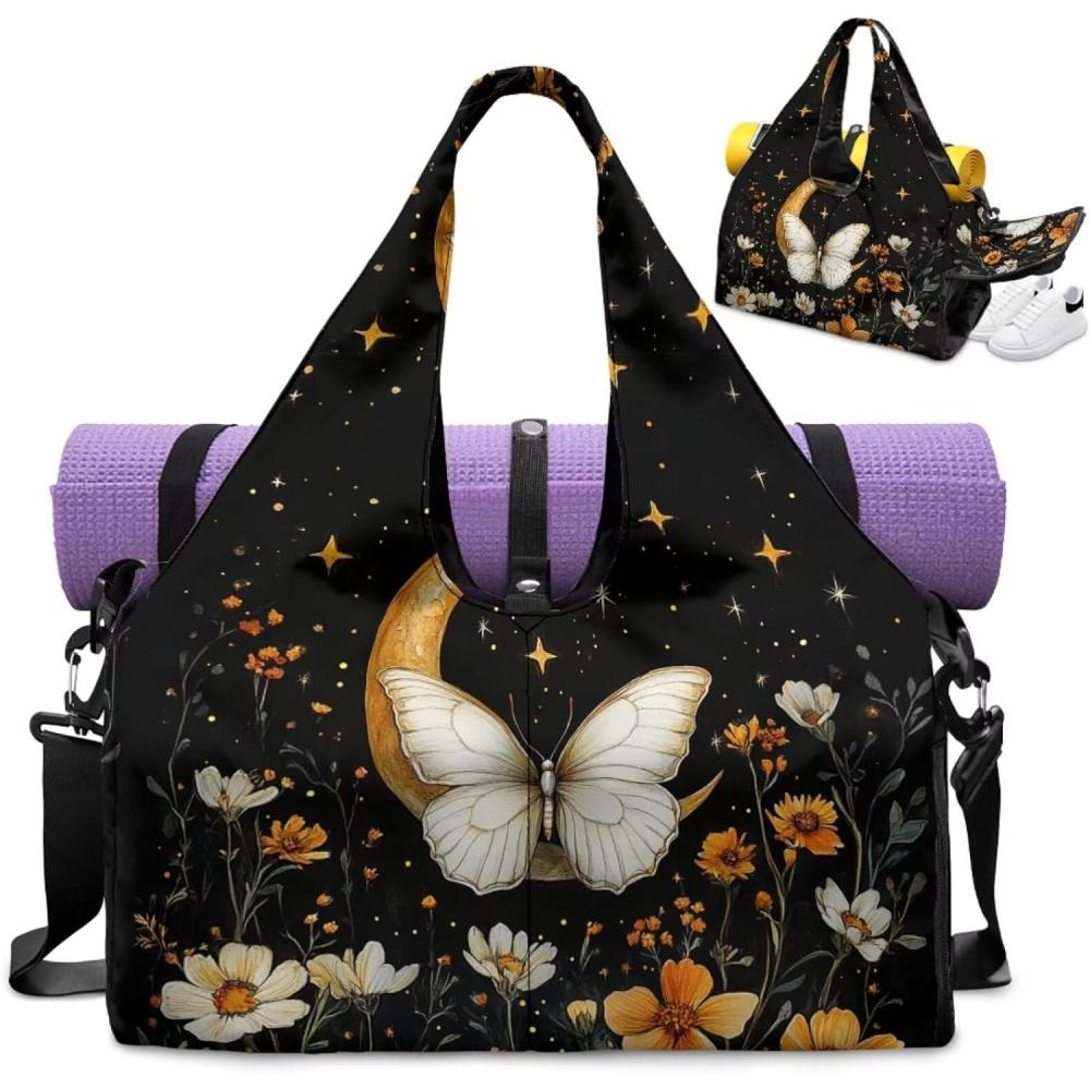 imageYoga Mat Bag for Men Women Canvas Yoga Mat Carrier Take In Out Mat Easily for Beach Swim Bags Pool Sports GymButterfly Print