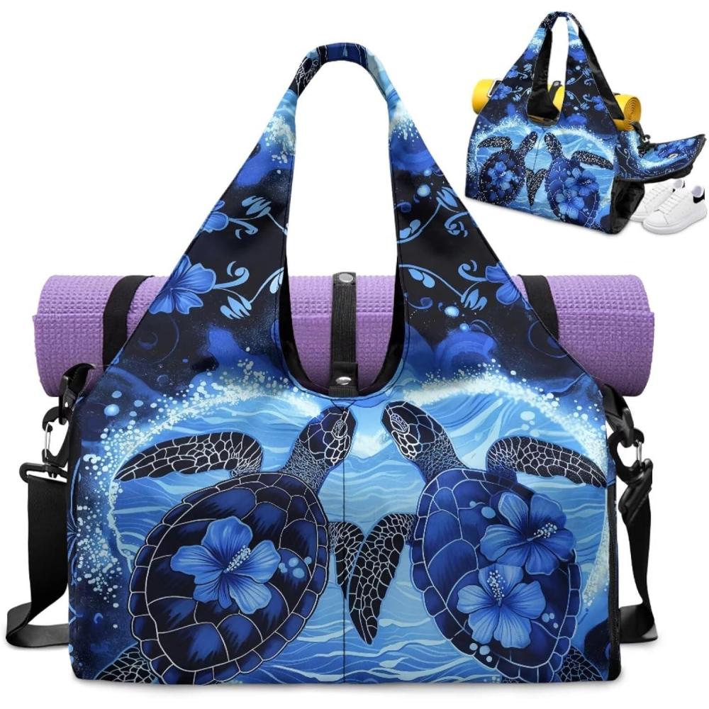 imageYoga Mat Bag for Men Women Canvas Yoga Mat Carrier Take In Out Mat Easily for Beach Swim Bags Pool Sports GymDouble Sea Turtle
