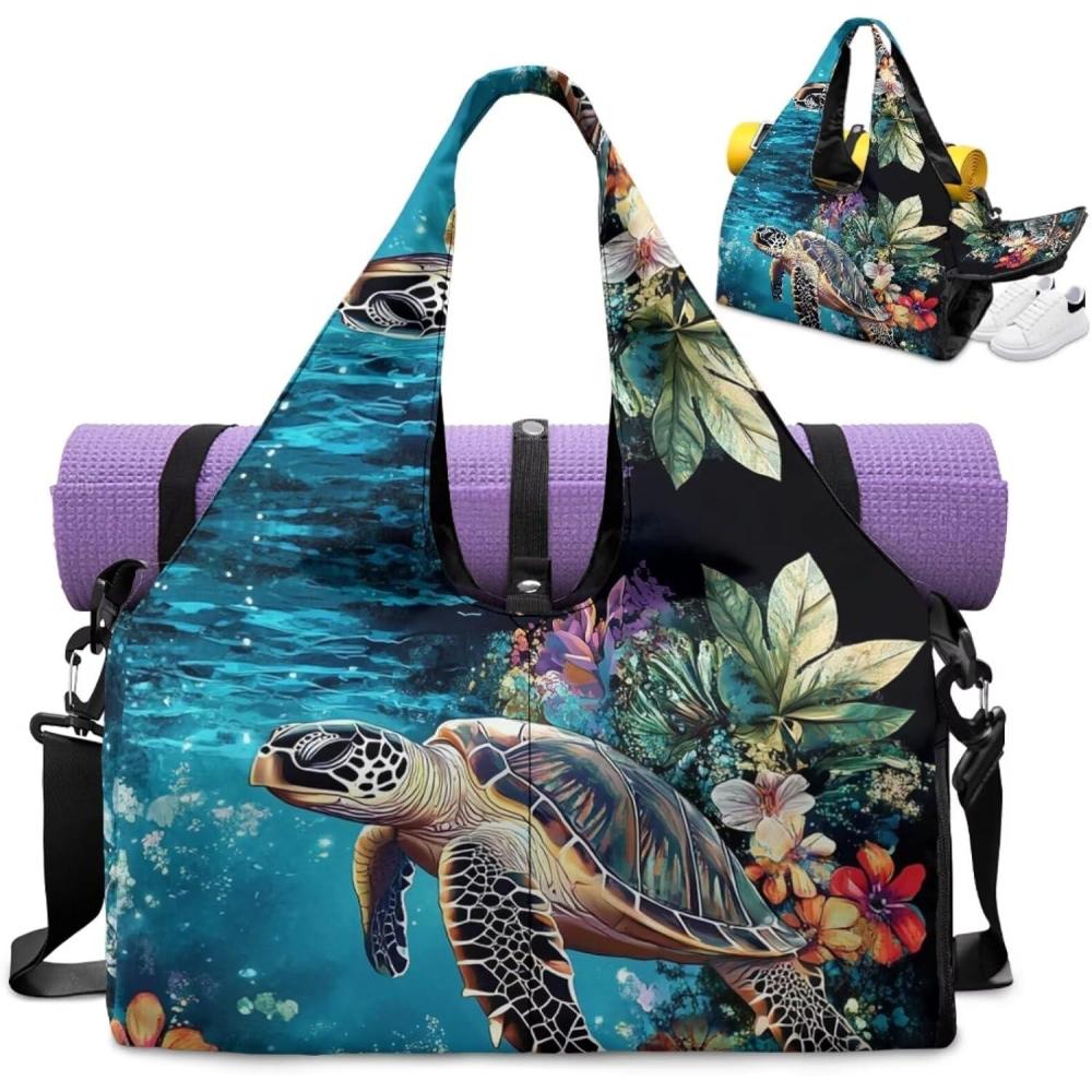 imageYoga Mat Bag for Men Women Canvas Yoga Mat Carrier Take In Out Mat Easily for Beach Swim Bags Pool Sports GymHawaiian Sea Turtle