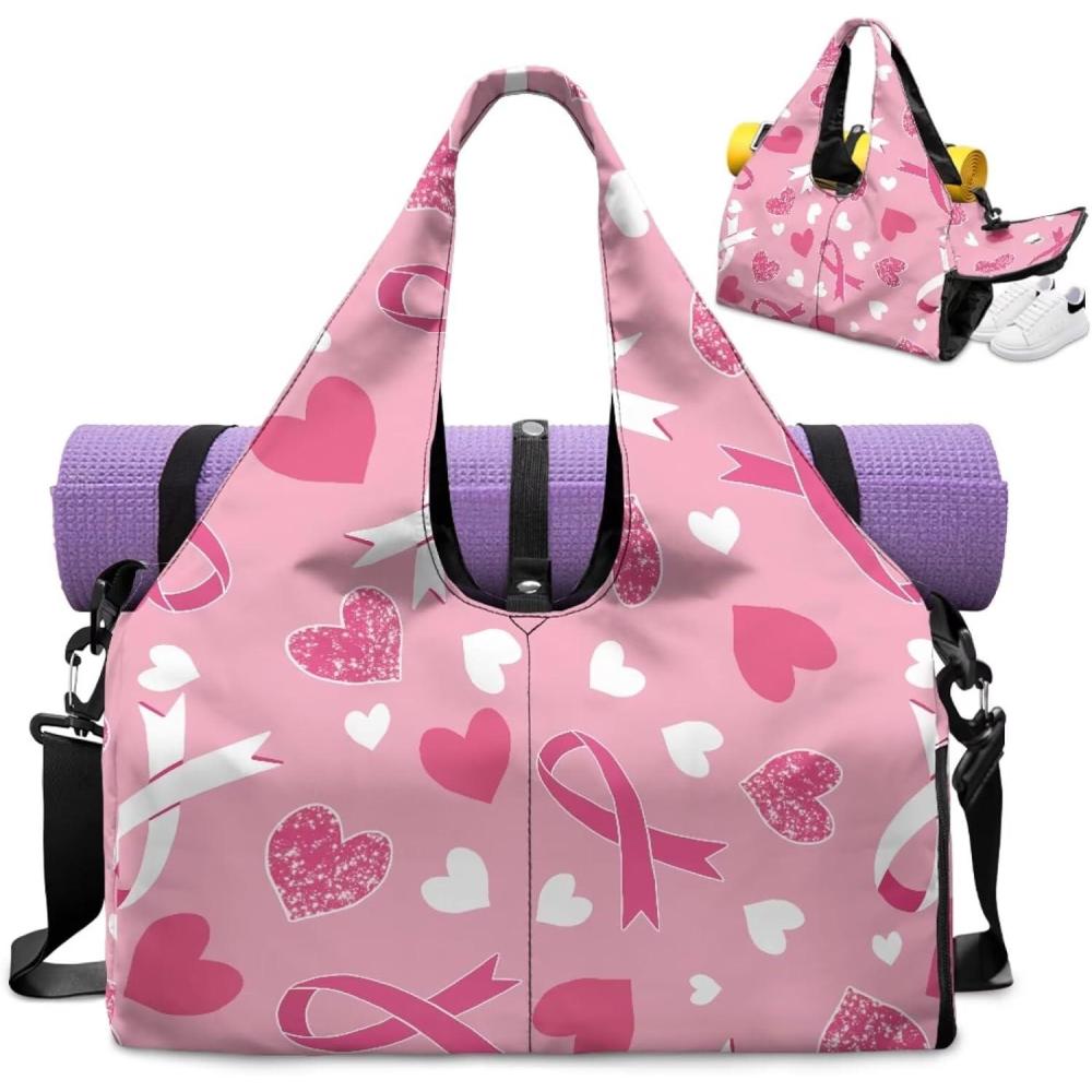 imageYoga Mat Bag for Men Women Canvas Yoga Mat Carrier Take In Out Mat Easily for Beach Swim Bags Pool Sports GymPink Bow