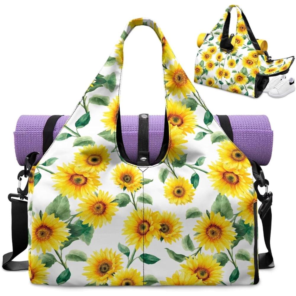 imageYoga Mat Bag for Men Women Canvas Yoga Mat Carrier Take In Out Mat Easily for Beach Swim Bags Pool Sports GymSunflower Print