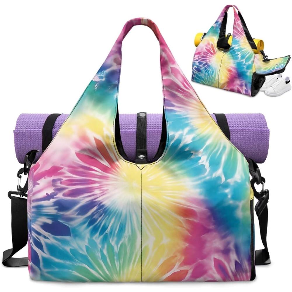 imageYoga Mat Bag for Men Women Canvas Yoga Mat Carrier Take In Out Mat Easily for Beach Swim Bags Pool Sports GymTieDye